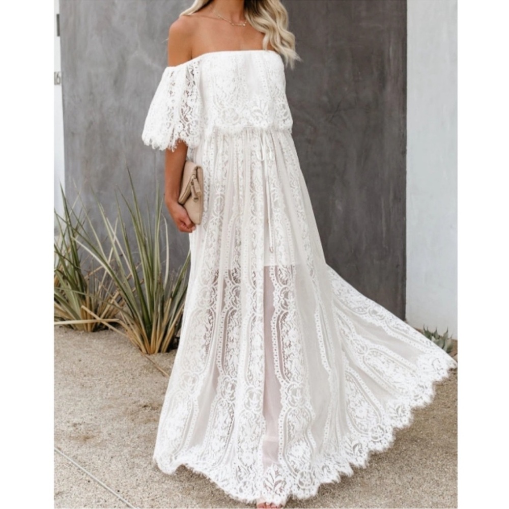 New Gorgeous White Lace Summer Maxi Dress - Picture 2 of 6